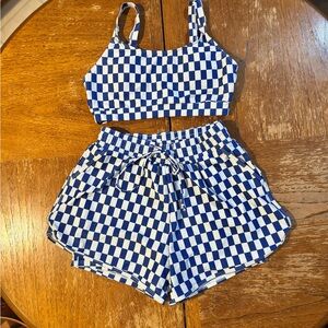 Blue and White Checkered Two-Piece Swim Set